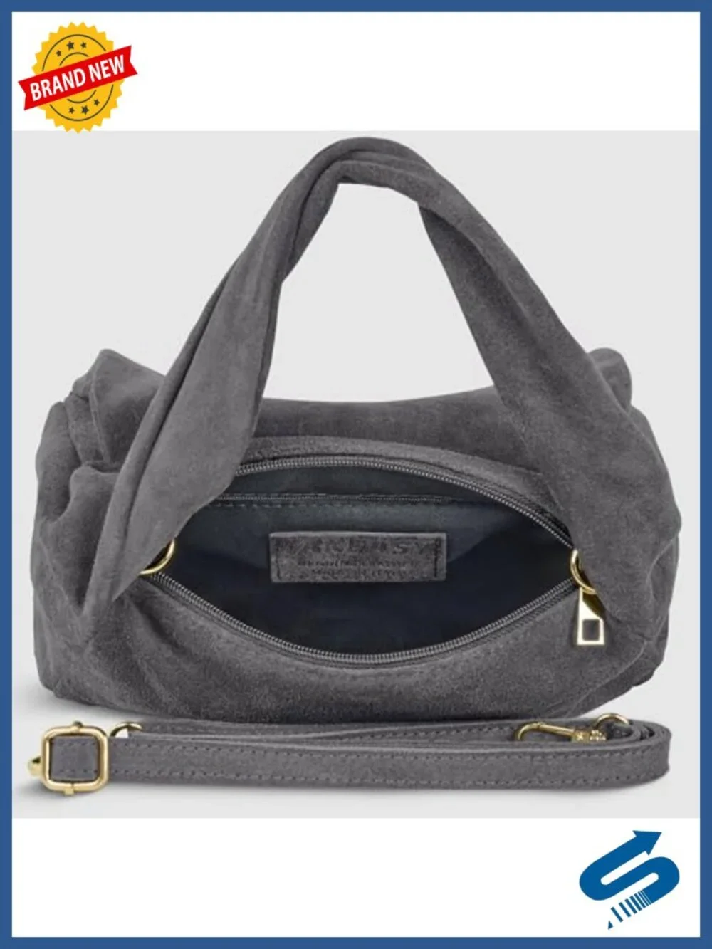 Genuine Suede Top-Handle Bag with Zipper Magnetic Flap & Twisted Handle